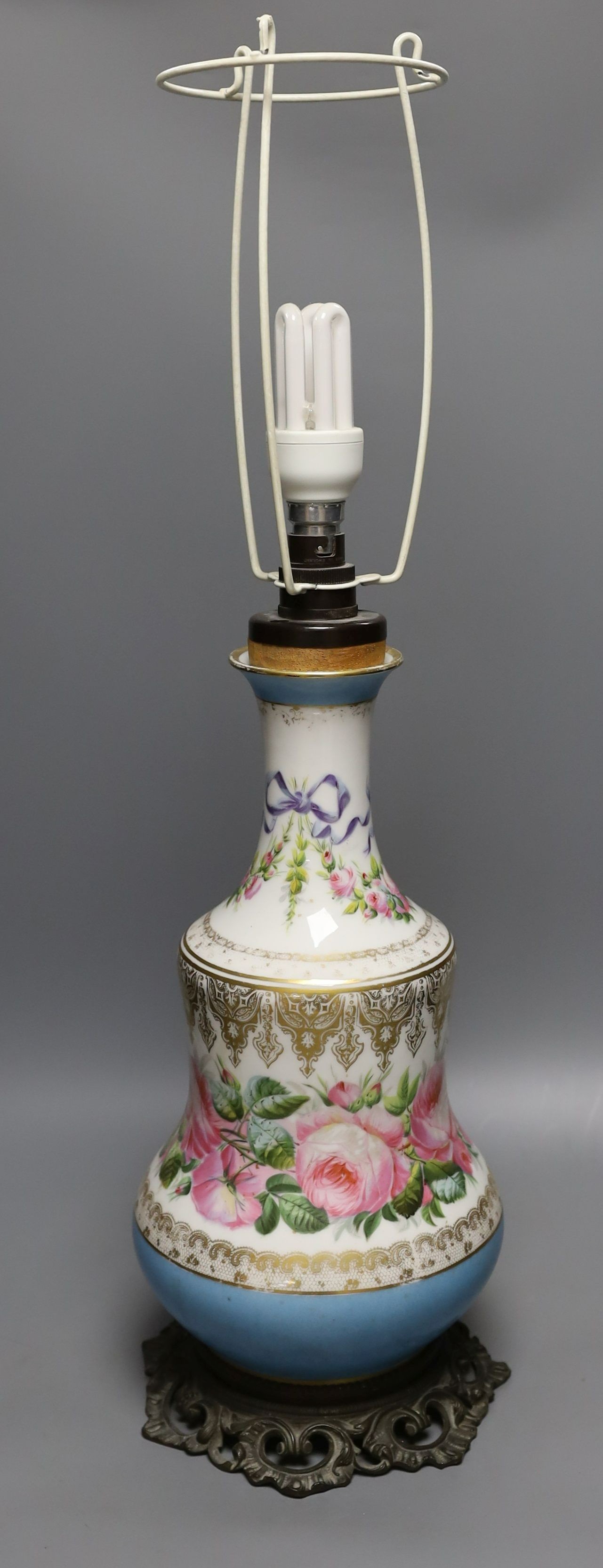 A late 19th century Paris porcelain vase mounted as a lamp - 45.5cm tall